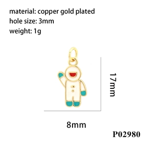 Detail view of 18K gold plated astronaut pendant with dimensions and 3mm hole size