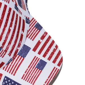Dettaglio della stampa della bandiera americana invecchiata e del tessuto in twill del cappello