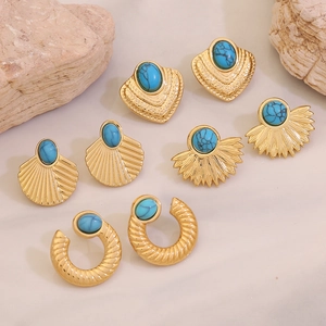 Vintage Geometric Earrings For Women Stainless Steel 18K Gold Plated Simulated Turquoise Bohemian Style Jewelry Accessory