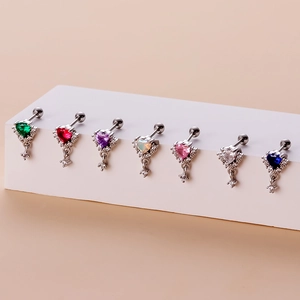 Colorful heart zircon ear studs with screw ball backs in various vibrant gemstone colors