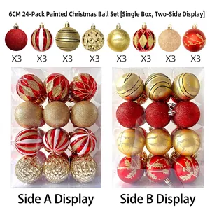 24er-Set 6cm rote und goldene Weihnachtskugeln mit verschiedenen Oberflächenstrukturen