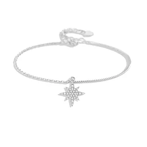 925 Sterling Silver Octagonal Star Bracelet For Women Full Zirconia Pave North Star Pendant Adjustable Chain Fashion Jewelry