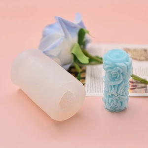 Rose flower cylinder silicone mold for DIY candles and soap with detailed floral texture