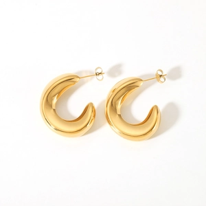 Polished 18K gold-plated stainless steel C-shaped earrings with mirror finish