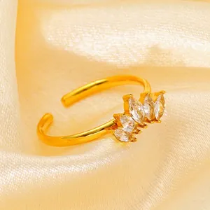 Minimalist gold stainless steel open ring featuring five marquise-cut zircon stones
