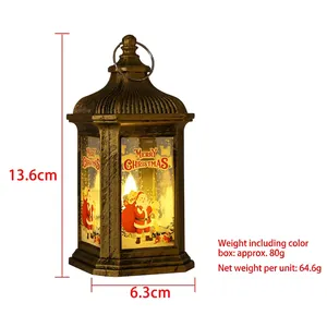 Vintage bronze Christmas lantern with Santa Claus design and warm LED candle light