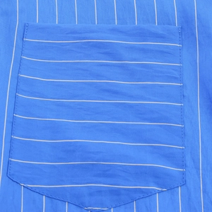 Women's casual blue striped shirt set with a high-quality pocket detail and fine texture