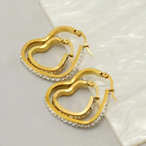 Heart Hoop Earrings 18K Gold Plated Stainless Steel Zircon Sparkling Hollow Simple Fashion Jewelry For Women
