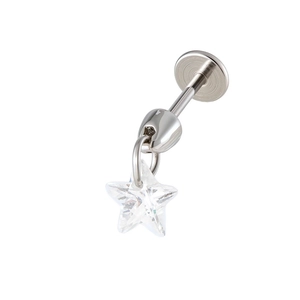 Star zircon pendant stud earring in silver stainless steel for a minimalist look