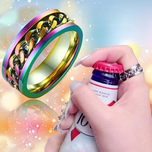 Rainbow spinner ring with rotatable chain and bottle opener function for men and women