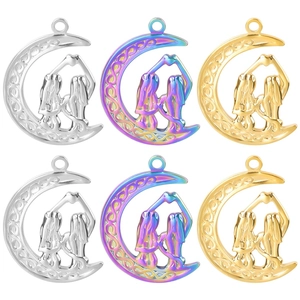 Stainless Steel Moon Necklace For Sisters Best Friends Celtic Knot Crescent Pendant Iridescent Gold Silver Jewelry