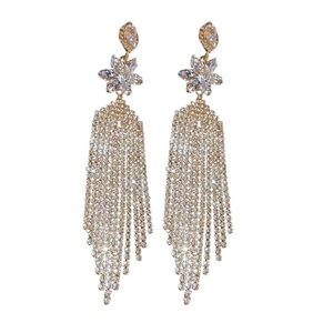 Elegant gold flower earrings with sparkling zircon tassels for a luxury bridal look