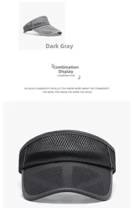 Detail view of dark grey mesh fabric on summer sun visor for outdoor breathable sports
