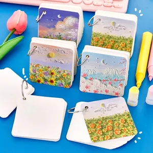 Portable Mini Memo Pad Oil Painting Landscape Metal Ring Binder Loose-Leaf Blank Notebook Vocabulary Cards Stationery
