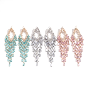 Elegant geometric rhombus tassel earrings with sparkling crystals in three colors