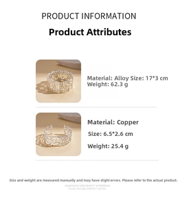 Detailed size and weight chart for 18K gold plated intertwined hollow bangles