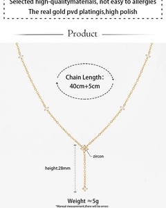 Detail of flower Y-necklace with zircon, 40cm+5cm chain length and gold PVD plating