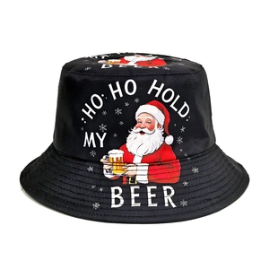 Christmas Santa Claus Beer Bucket Hat Polyester Foldable Sun Protection Breathable Outdoor Holiday Party Men Women