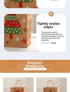 Detail of reinforced bottom glue and sealed edges on Christmas kraft paper gift bag
