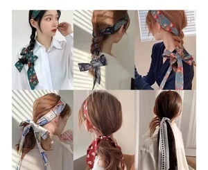 Detailed collage of colorful satin hair scarves and ribbons for versatile styling