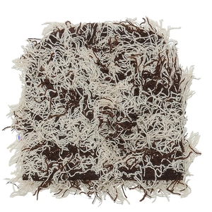 Macro shot of fluffy knitted balaclava with long fringe and textured brown yarn