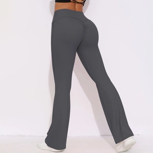High waist dark grey flared yoga leggings with scrunch butt lift and wide waistband