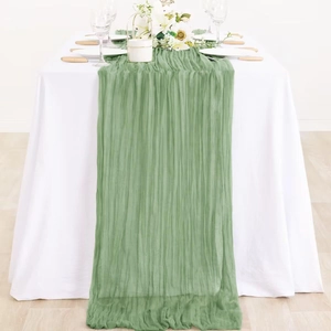 Table Runner Polyester Cheesecloth Gauze Wrinkled Textured Boho Wedding Party Decor Romantic Rustic Dining Room
