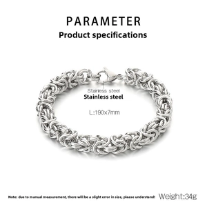 Detailansicht der 7mm silbernen Byzantiner-Kette aus Edelstahl mit 190mm Länge