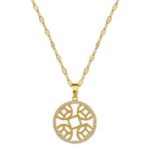 Luxury gold titanium steel necklace with a crystal-encrusted ancient coin pendant design