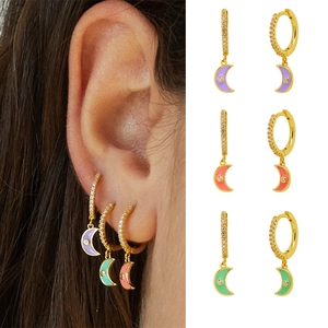 Luxurious S925 silver moon earrings with colorful enamel and sparkling cubic zirconia