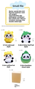 Detailed size specifications for cute panda mini resin figurines in four unique styles