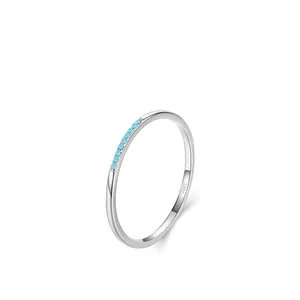 S925 sterling silver minimalist ring with turquoise stones and polished finish