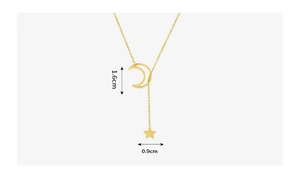 Detailed view of gold star and moon charms with 1.6cm and 0.9cm size measurements