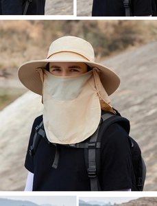 Détail du chapeau de soleil extérieur avec protection faciale respirante et couvre-nuque
