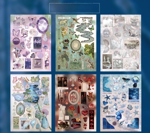 Detail of vintage theme sticker book set with floral and nature tactile film designs