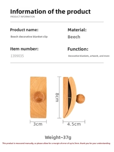 Vue détaillée du clip mural en bois de hêtre avec dimensions de 8x3x4,5 cm