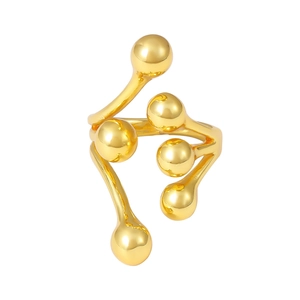 Artistic gold ball branch ring in 18K plated stainless steel with high mirror polish