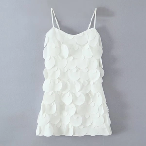 Mini Abito Con Paillettes A Scaglie Francesi Bianco Poliestere Spalline Regolabili Festa Clubwear Per Donne