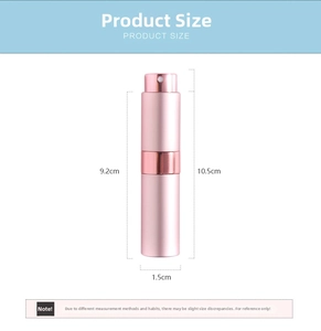 Tabella taglie dettagliata dello spray da viaggio rosa 8ml con altezza totale di 10,5cm