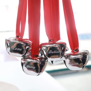 Christmas Jingle Bells Metal Hanging Ornaments With Red Ribbon Engraved Inspirational Words Holiday Xmas Tree Decor