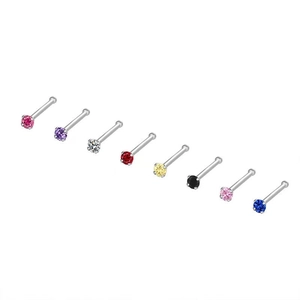 Set of 8 999 sterling silver stud earrings with multi-color zircon in four-claw setting