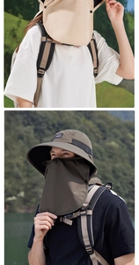 Detail view of breathable mesh mask and neck flap on outdoor UV sun protection hat