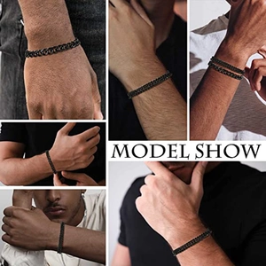 Men's wide black stainless steel Cuban link bracelet in punk hip-hop style model show