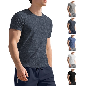Men Short Sleeve T-Shirt Polyester Moisture Wicking Breathable Slim Fit Round Neck Casual Sports Athletic Heather Solid