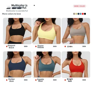 Soutiens-gorge de sport à licou en noir, jaune, beige, bleu, bleu marine et rouge