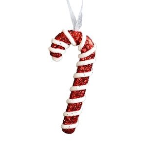 Sparkling red and white striped candy cane ornament for Christmas tree festive decoration