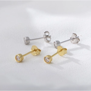 Round Zircon Stud Earrings With 925 Sterling Silver Earring Post Minimalist Geometric Jewelry For Women