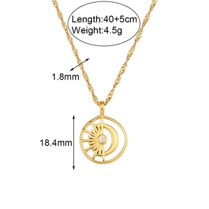 Gold stainless steel sun and moon necklace with crystal and 40+5cm chain specs
