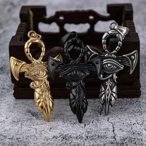 Hip hop stainless steel Eye of Horus Ankh pendants in gold, black and silver colors