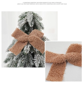 Detailed view of a brown teddy fleece ribbon bow for Christmas tree decoration or hair accessory